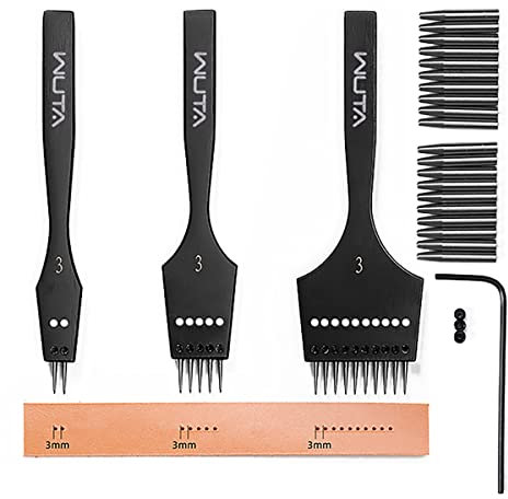 WUTA Removable Circle Leather Hole Punch Lacing Stitching Professional Working Hand Tool Kit Round Hole Puncher Craft Chisel Cutting Punches Kits 2nd Generation 3mm-(2+5+10)