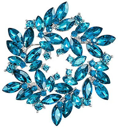 Clearine Broche Couronne Marquise Cristal Autrichien Strass Élégant Mode Florale pour Femme Vêtements Bleu Clair Ton d'argent