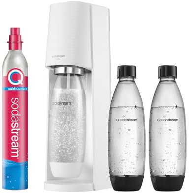SodaStream Terra 1100447490 Machine à gazéifier l'eau avec Cylindre de CO2 et 3 Bouteilles en Plastique de 1 l lavables au Lave-Vaisselle Blanc Hauteur 44 cm