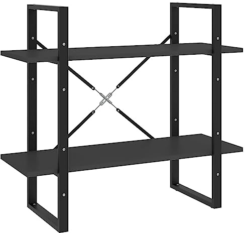 vidaXL 2-Tier Book Cabinet Home Living Room Office Furniture Storage Rack Organiser Bookcase Book Shelf Standing Shelving Grey Engineered Wood