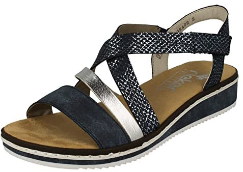 Rieker V3663-14 Ladies Sandals Blue/Silver 8