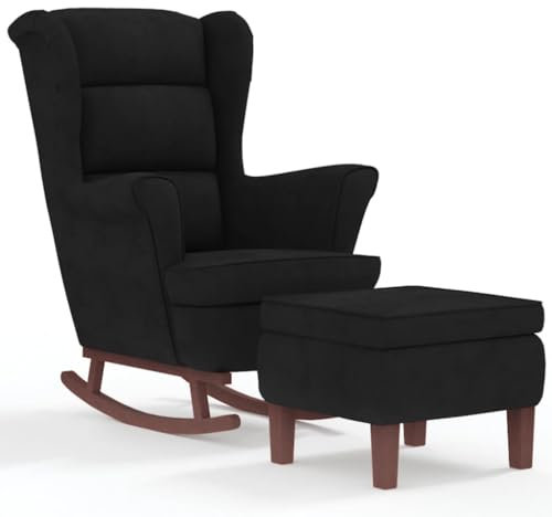 Hommdiy Schaukelsessel und Hocker mit Holzbeinen Schwarz Samt