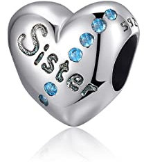 Symretie 925 Sterlingsilber Herz Charms für Armbänder und Halskette - Sister Family Bead Charms Blaue Herz Perlen für Frauen Mädchen