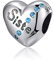 Symretie 925 Sterlingsilber Herz Charms für Armbänder und Halskette - Sister Family Bead Charms Blaue Herz Perlen für Frauen Mädchen