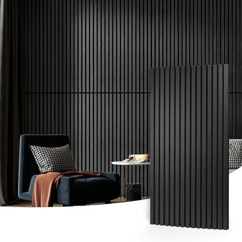 Art3d Akustikpaneele 60 x 120 cm MDF 4 Holz-Akustikplatten 3D-Wandpaneele Wand Decke schallabsorbierende Lamellenverkleidung 2 cm dick Schwarz 2,88㎡
