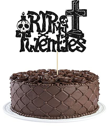 Gyufise Tortenaufsatz Rip Twenties, schwarzer Glitzer, Death to My Twenties-Kuchendekoration für Rip 20s Beerdigung, Happy Youth 30. Geburtstag, Partyzubehör, 1 Stück