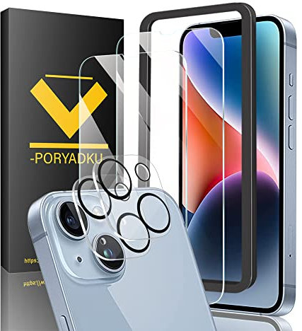 JZG Tempered Glass Screen Protector for iPhone 14 5G with 2 Screen Protectors and 2 Camera Tempered Glass Screen Protectors, 9H Hardness, Anti-Scratch, Anti-Bubble-Free, Ultra HD Screen Protector [2+2