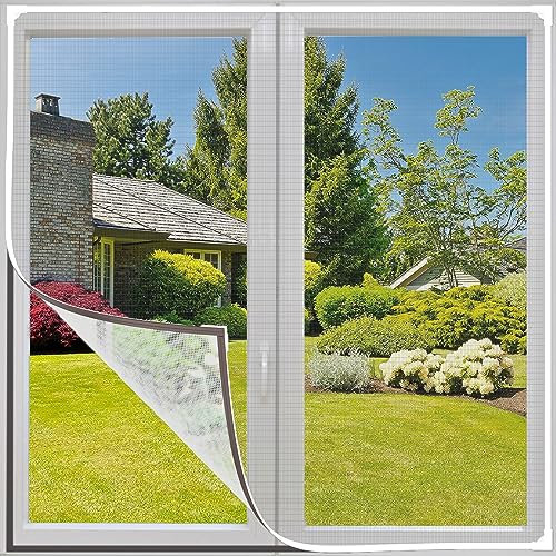 Fliegengitter Fenster Magnet 110x120 cm, Magnet Fliegengitter für Fenster, Einfache Installation, Insektenschutz Fenster Mückenschutz Fenster Ohne Bohren (Weißer Rahmen, Graues Netz)