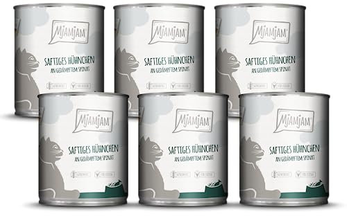 MjAMjAM – Premium Nassfutter für Katzen - saftiges Hühnchen an gedämpftem Spinat 800g, 6er Pack (6 x 800g), naturbelassen mit extra viel Fleisch