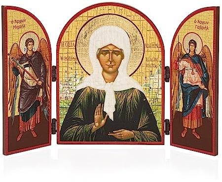NKlaus Triptychon christliche Ikone Holz, 25x16cm Heilige Matrona, 1 Stück