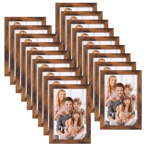 Hoikwo 18 Stück Bilderrahmen 10x15 cm, Braun Fotorahmen Collage Set für Wohnzimmer Schlafzimmer Kinderzimmer Büro Treppenhaus Flur, Wand- oder Tischaufsteller