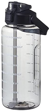 Mineatig Gourde 2l Motivation Graduée Avec Marqueur, Paille Et Poignée - Pour Camping, Randonnée, Course Et Voyages - Cadeau Pour Campeurs, Noir
