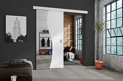 KIER FURNITURE Schiebetüren mit Spiegeln FALA – Schiebetür Komplettset Schiene Komplettset Mit Tür – Zimmertüren Mit Zarge Komplett - B106xH205xT1,6 cm - Weiß
