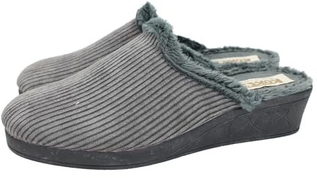 KOKIS 23043 Chaussons de maison, talon compensé de 4 cm et semelle douce, Chines grises à bout fermé et doublure intérieure d'hiver, fabriquées en Espagne par Kokis Femme Chaussons Casa Gris 35, gris,