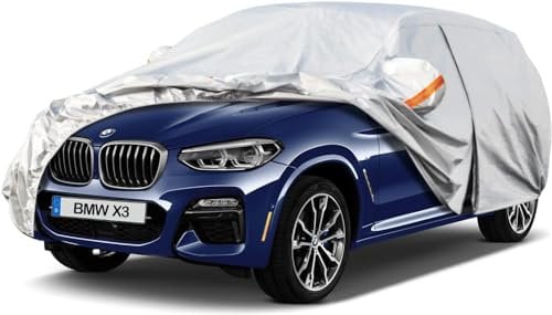 Kayme Autoplane Wasserdicht Atmungsaktiv für BMW X3 (2010-2025), 6 Schichten Vollgarage Autoabdeckung für Regen Sonne Staub Schutz Verkratzt, Autoabdeckung mit Reflektierenden Streifen.