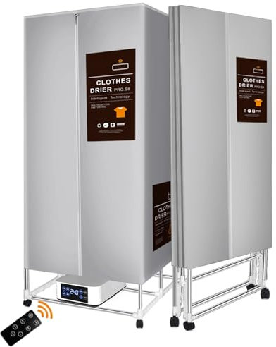 FQMYLTYN Sèche-Linge Électrique, 1500W Portable, 2 Niveaux, Chauffage à Anions Pliable en Acier Inoxydable, Séchage Rapide, avec Télécommande, pour Appartement, Maison (Color : Gris)