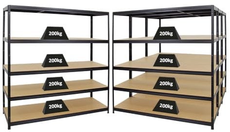 PROREGAL Mega Deal 4er-Set Schwerlastregal Giant Elephant 180x180x60cm mit 5 Ebenen Fachlast 200kg Schwarz, Kellerregal, Steckregal, Garagenregal, Lagerregal