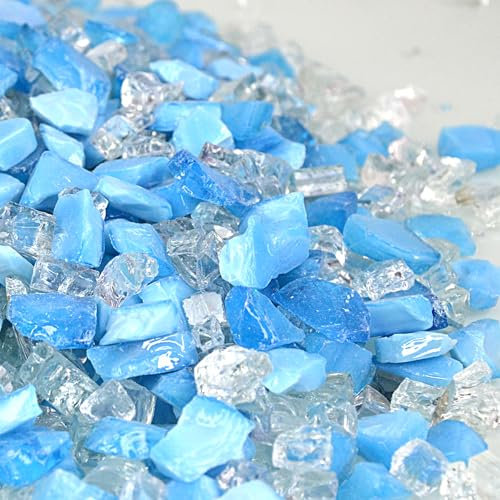 LePe 4,5 kg Feuerglas für Propangas-Feuerstelle und Gaskamin, 1/4 Zoll reflektierende Feuerstelle, Glasfelsen für Feuerschale und Feuerstelle (Aquamarin)