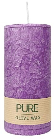 luterna 100% PURE, OLIVE WAX, vegane Stumpenkerze, Erika, WENZEL, 130/60 mm, Brenndauer ca. 40h