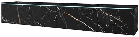 Mobile TV Lowboard D 180 cm, Mobile TV, Tavolo TV, Illuminazione a LED opzionale, Mobili soggiorno, Color marmo San Sebastian (con illuminazione a LED)