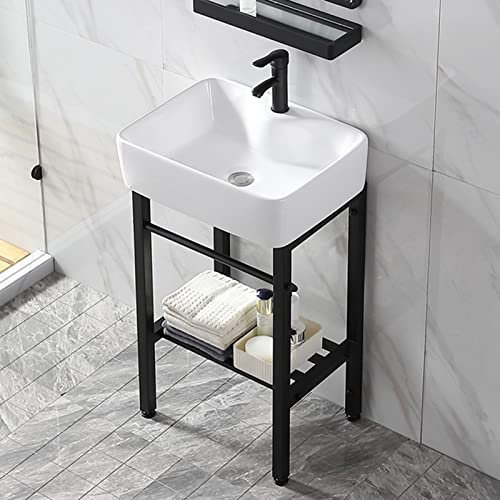 Fregaderos para lavadero, lavabo independiente, fregadero de cocina de cerámica, lavabo de porcelana, rectángulo con estante de acero inoxidable para baño de granja, guardarropa, g