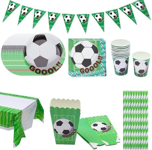 99Pcs Football Party Supplies Set, Boy Birthday Party Tableware Including Banner Paper Plates Cups Napkins Tablecloth for Kids Adults Sports Themed Football Birthday Party Decorations