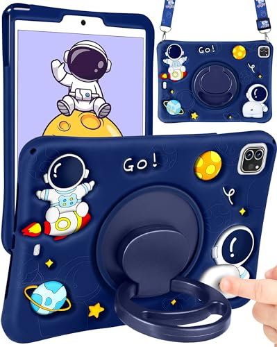 Wazzasoft Custodia per iPad Air 5a/4a Generazione/Pro 11 Caso Ragazzi Carino Astronauta Cover Kawaii 3D Cartoon Spacemen con Maniglia Rotante Stand+Cinghia Silicone Funda per Apple iPad Air Custodie