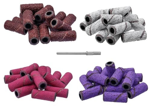 Treki 60pcs Bandes de Ponçage pour Ongles Embouts Ponceuse Manchons Forets à Ongles Bandes de Ponçage 80# 120# 180# 240# Grain pour Manucure et Pédicure Ongles Artificiels Nnaturels Acryliques
