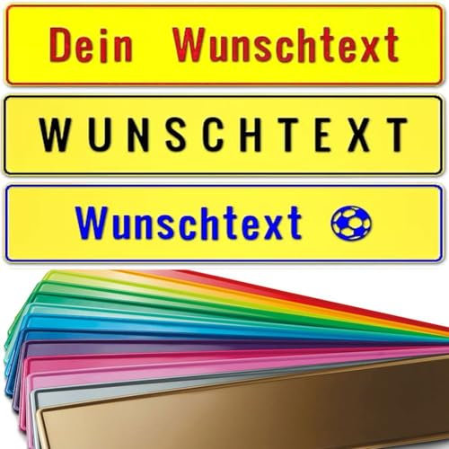 1 Stück Fun Kennzeichen 52cm x 11cm mit Wunschtext Individuell Wunschkennzeichen Wunschprägung Namens Kennzeichen Aluminium Namensschild | Individuelles Fun-Kennzeichen (gelb)