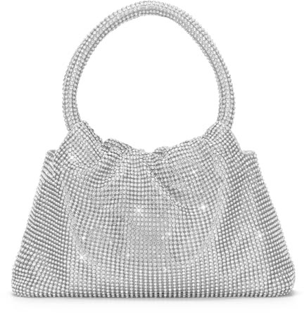 UBORSE Damen Clutch Abendtasche Glitzer Umhängetasche kleine Pailletten Handtasche Schultertasche Kette Tasche für Hochzeit Party Disko - Silber