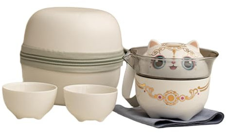 Sharplace Ensemble de théière en céramique, ensemble de thé Portable, mallette de rangement, tasse à thé en porcelaine réutilisable avec infuseur à thé, pour la, chat