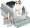 ITEFDTUTNE Katzentoilette Edelstahl mit Deckel, Halbgeschlossene Katzenklo XXL für Big Kitty, Metall Extra große hochseitige Antihaft-Box, Anti-Urin-Leckage inklusive Katzenmatte und Schaufel