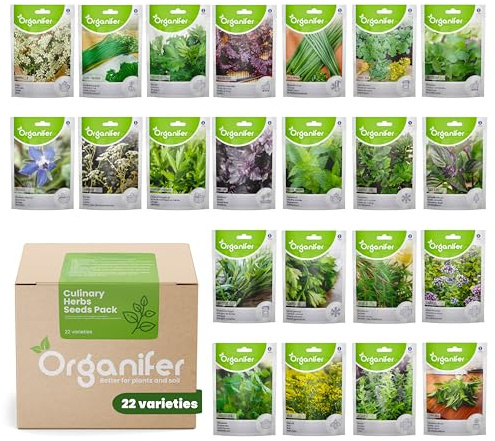Paquete De Semillas De Hierbas - Semillas Para Huertos - Hierbas - Paquetes De Hierbas - Planta De Menta - Semillas De Mostaza - Semillas De Hierbas - 22 Variedades Culinarias - Organifers