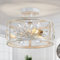 WUZUPS Crystal Leaf Kronleuchter 3-flammig Vintage Bauernhaus Industrie halbbündige Deckenleuchte moderne Leuchte Foyer Flur Abstellraum Küche Bad, H 22 W 30, Antik Weiß