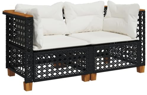 vidaXL Garten-Ecksofas mit Kissen 2 STK. Schwarz Poly Rattan