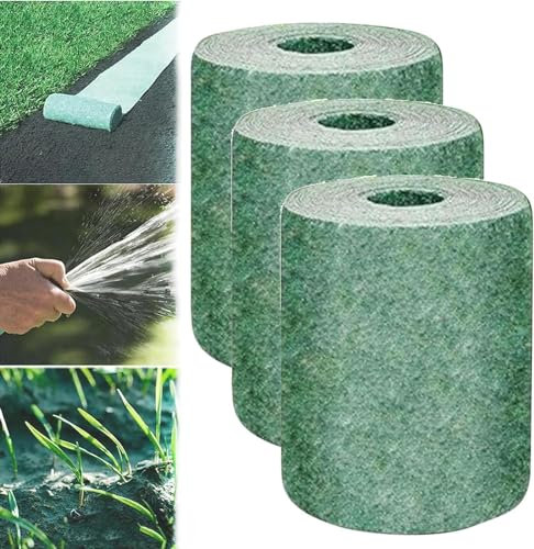 Buobiy Biologisch abbaubare Grassamenmatte, Grassamenmatte, Rollen, Rasensamenmatte, Samenmatte, Pflanzmatte, Heizmatte für Setzlinge, Grassamen-Matte ohne Samen (10 x 0,2 m, 3er-Packung)