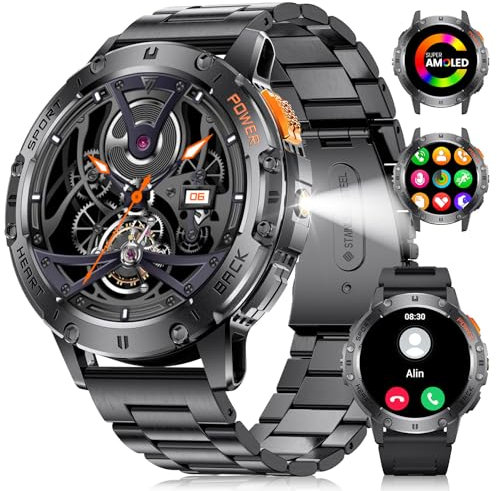 LIGE Montre Connectée Homme avec Appel Bluetooth,Fitness Tracker 1,43 AMOLED 120 Sport Smartwatch avec Fréquence Cardiaque/Moniteur Sommeil,Etanche IP68 Podomètre Montre Chronometre pour Android