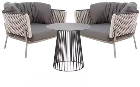 KPHYMOD Salon Jardin Exterieur Ensemble De Bistro Extérieur 3 Pièces, Ensemble De Patio De Conversation en Corde Tissée, Meubles De Patio Toutes Saisons, Chaises Et Table avec Coussins