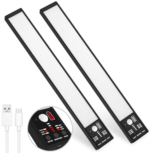 YELKO Under Cabinet Lights, 116LEDs Rechargeable Motion Sensor Light Indoor, 3200mAh 15.8inch Battery Operated Closet Light bar, Cordless Dimmable Under Counter Lights for for Kitchen (Two Pack)