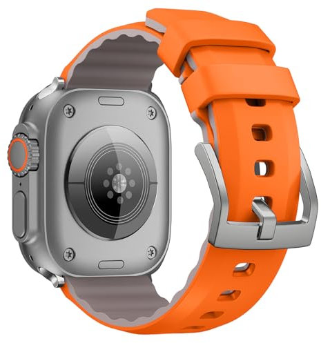 SQHYWJ] for Apple Watch Band, Silicone Two Tone Strap 49mm 45mm 44mm 42mm Compatible with Apple Watch Soft Silicone Replacement Strap for Series Ultra2/Ultra/SE2/SE/9/8/7/6/5/4/3/2/1(orange 42mm)
