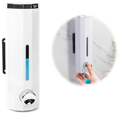 Dispenser Sapone Muro, Dispenser Sapone Liquido Manuale per Shampoo, Bagnoschiuma, Mani, Dispenser Sapone Doccia da Muro per Cucina Bagno Ufficio Hotel (420ml, Bianco)