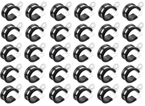 30 Pcs Stainless Steel P Clips, 12mm (1/2) Diameter Hose Rubber Lined Pipe Clamps Kit DIY, Metal Cable P Clips Hose Pipe Clips for Wall, Hose, Cable, Wire, Pipe Mounting