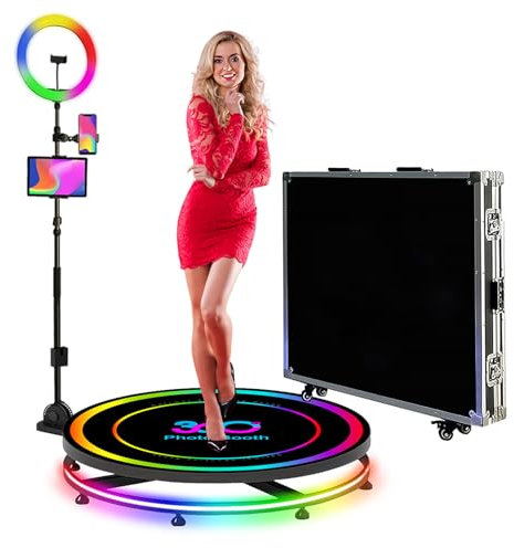 360 Photo Booth Machine for Parties with RGB Ring Light & Flight Case,Logo Custom,Control by Remote or APP,Automatic Slow Motion 360 Spin Video Camera Booth (45.3inch (100cm))