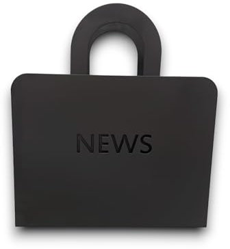 Generico Porta Riviste in Metallo Bianco, Nero o Grigio a Forma di Borsa, Elegante e Moderno, 29x8x32 cm - Organizer per Riviste e Giornali con Scritta News (Nero)