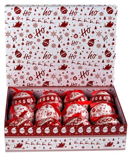BWG Scandinavian Christmas Baubles - Set of 12 Plastic Ornaments in Gift Box