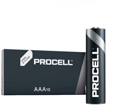 Batteria alcalina Procell AAA - LR03 1,5 V, ideale per dispositivi ad alte prestazioni. Presentato in scatola da 10 pezzi, con dimensioni di Ø10,5x44,5 mm. Energia durevole e affidabile.