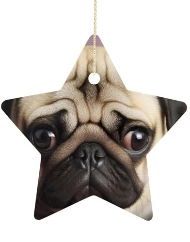 Weihnachtsschmuck Mops Keramik Ornament Christbaumschmuck Krippe Stern Hängend für Weihnachtsbäume Hängende Porzellan Ornament für Weihnachtsdekoration