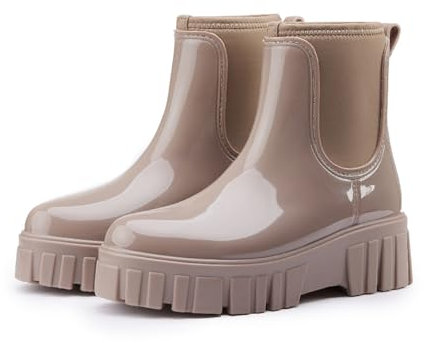 AONETIGER Stivali Pioggia Donna Impermeabile Stivali Gomma Leggere Antiscivolo Chelsea Stivaletti Outdoor Antivento Ankle Boot (05 Marrone,36EU)