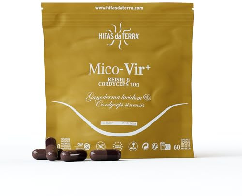 HIFAS DA TERRA - Mico-Vir+ Reine Extrakte aus Cordyceps Sinensis und Reishi Pilz, Cordyceps und Reishi Kapseln, Hohe Konzentration 10:1, 990 mg Pilzextrakt pro Tag - Nachfüllpackung 60 Kapseln
