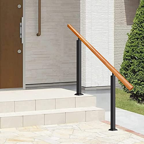 Corrimano in legno per scale per interni ed esterni, con pali regolabili in ferro battuto nero, kit completo di sicurezza per balcone, soppalco, corridoio e giardini